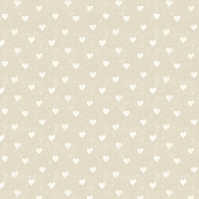 Natural cream fabric with small white heart print and subtle woven texture