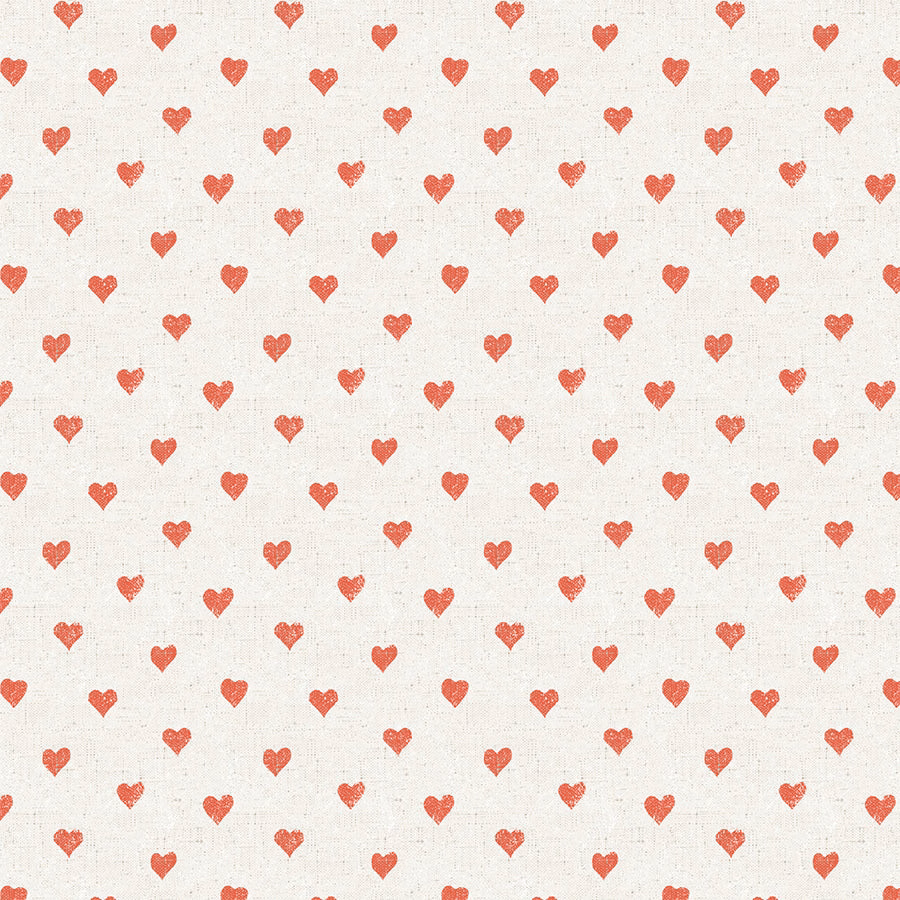 Cream PVC-coated fabric with small red heart print