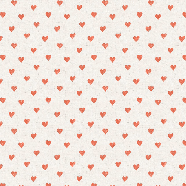 Cream PVC-coated fabric with small red heart print