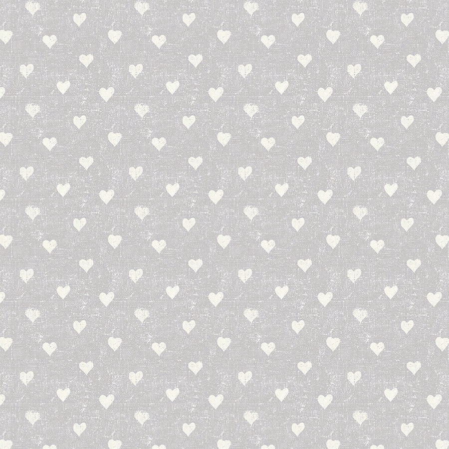Soft silver grey PVC fabric with small white heart print and matte texture