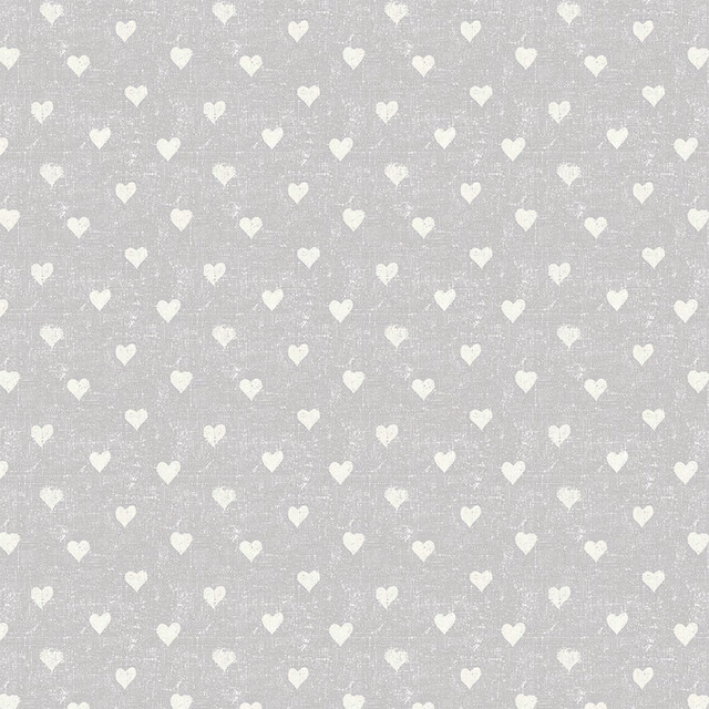 Soft silver grey PVC fabric with small white heart print and matte texture