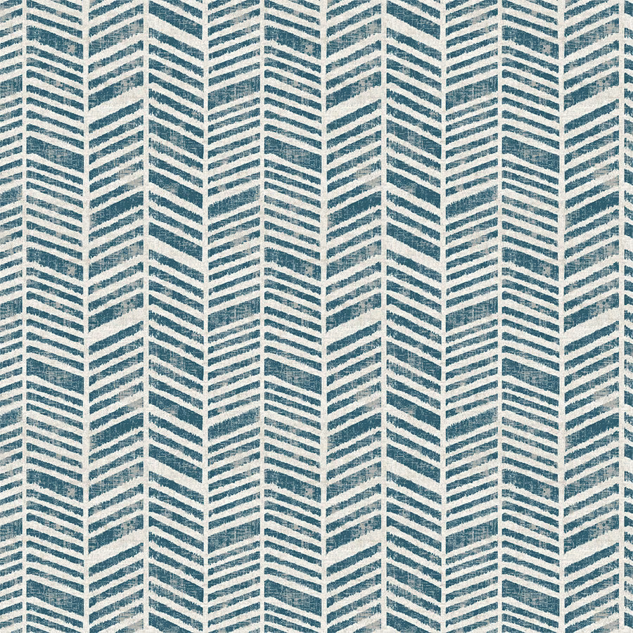 Peacock teal and cream chevron stripe PVC fabric swatch