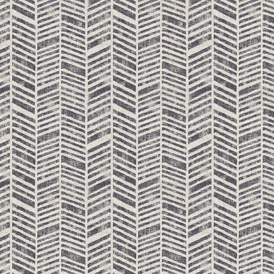 Grey and cream chevron PVC fabric swatch with small herringbone stripes
