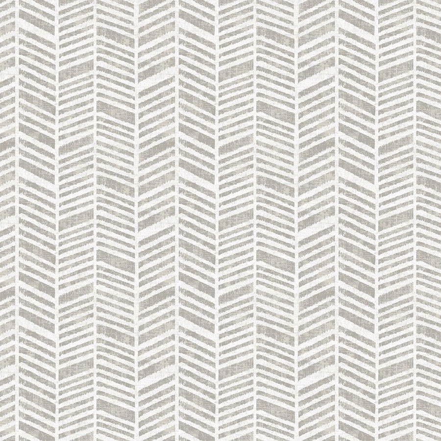 Stone grey chevron stripe PVC fabric on a pale ivory ground