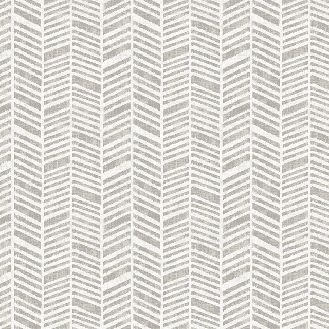 Stone grey chevron stripe PVC fabric on a pale ivory ground