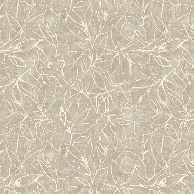 Pale natural leaf-pattern PVC-coated fabric with creamy outlines
