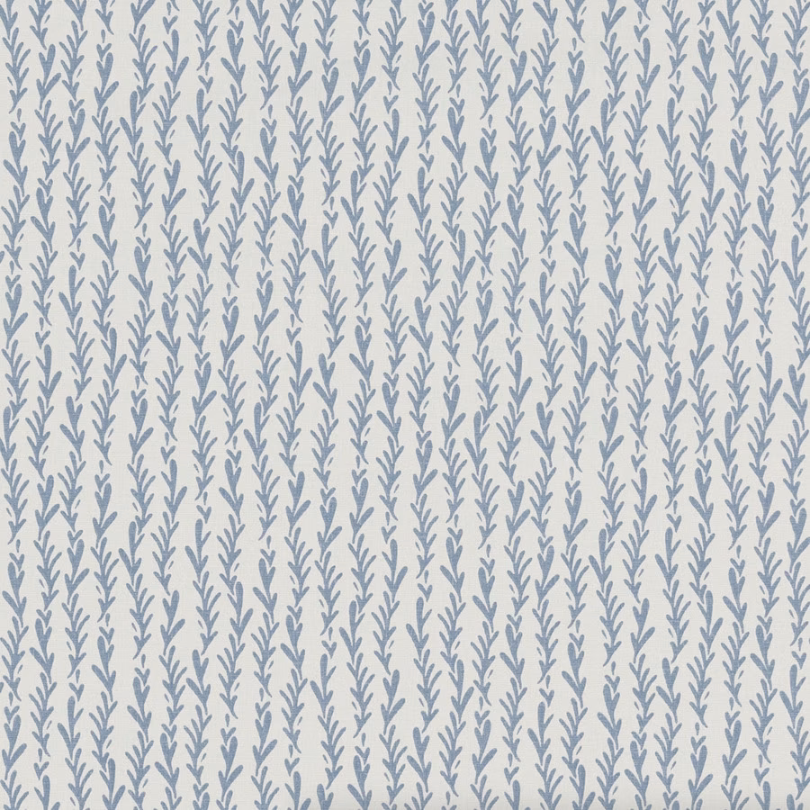 Vertical pale blue leaf stripe on a cream-coated table cover swatch