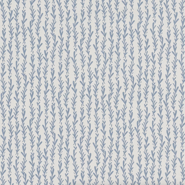 Vertical pale blue leaf stripe on a cream-coated table cover swatch