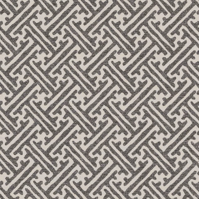 Charcoal geometric woven pattern on an ecru ground, small-scale and textured