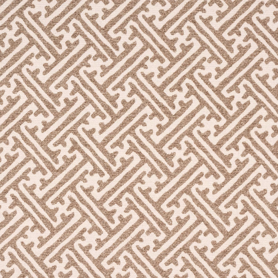 Oatmeal beige geometric fabric swatch with textured woven pattern