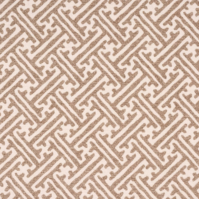 Oatmeal beige geometric fabric swatch with textured woven pattern