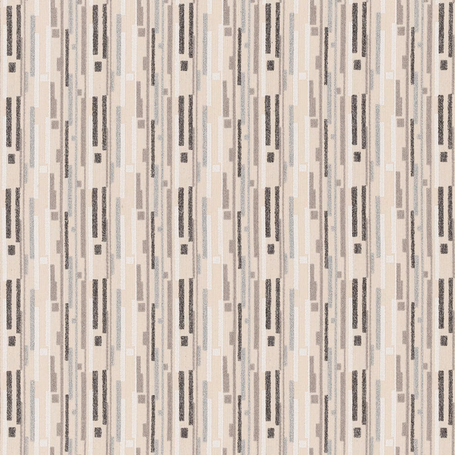 Natural cream geometric fabric with slim charcoal vertical bars and small block motifs
