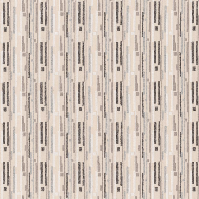 Natural cream geometric fabric with slim charcoal vertical bars and small block motifs