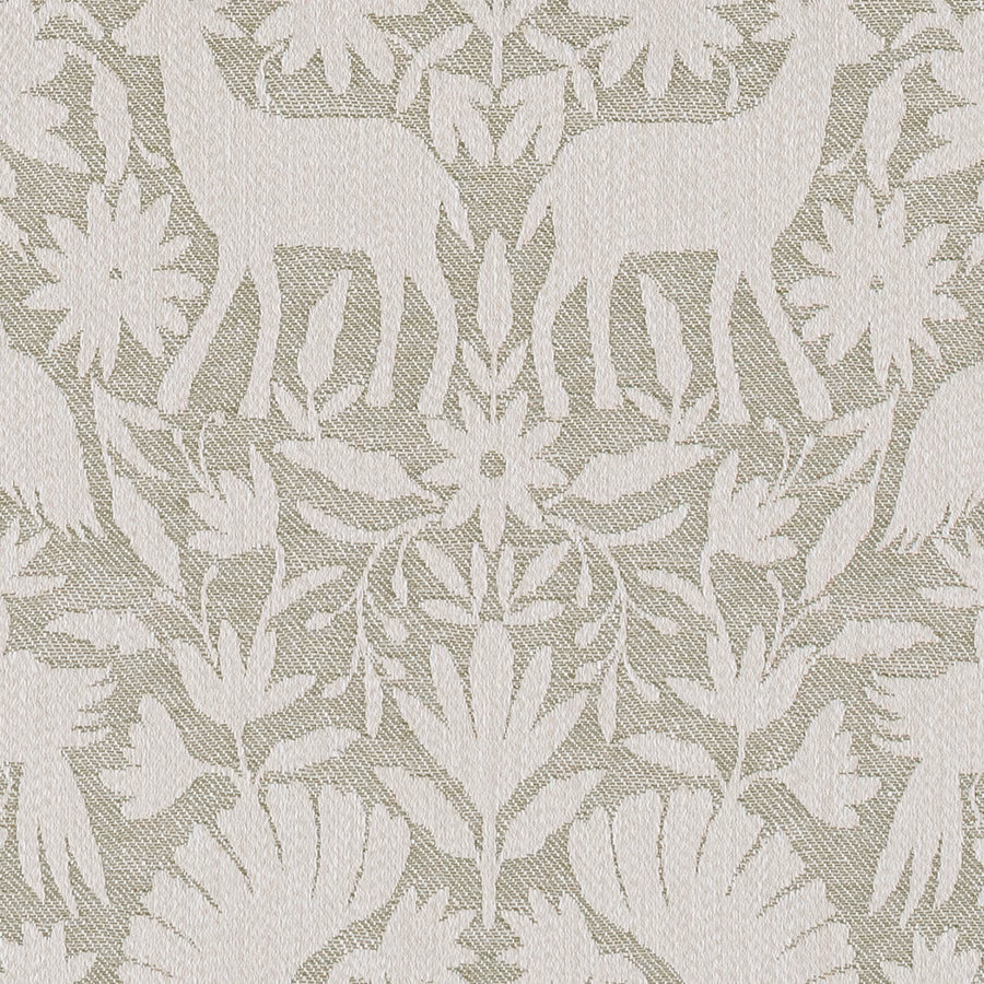 Soft sage and cream botanical jacquard fabric with large leafy floral motif
