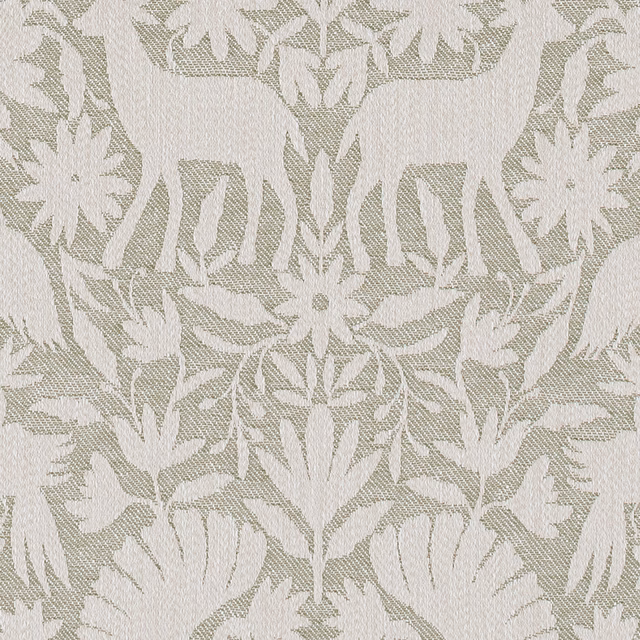 Soft sage and cream botanical jacquard fabric with large leafy floral motif