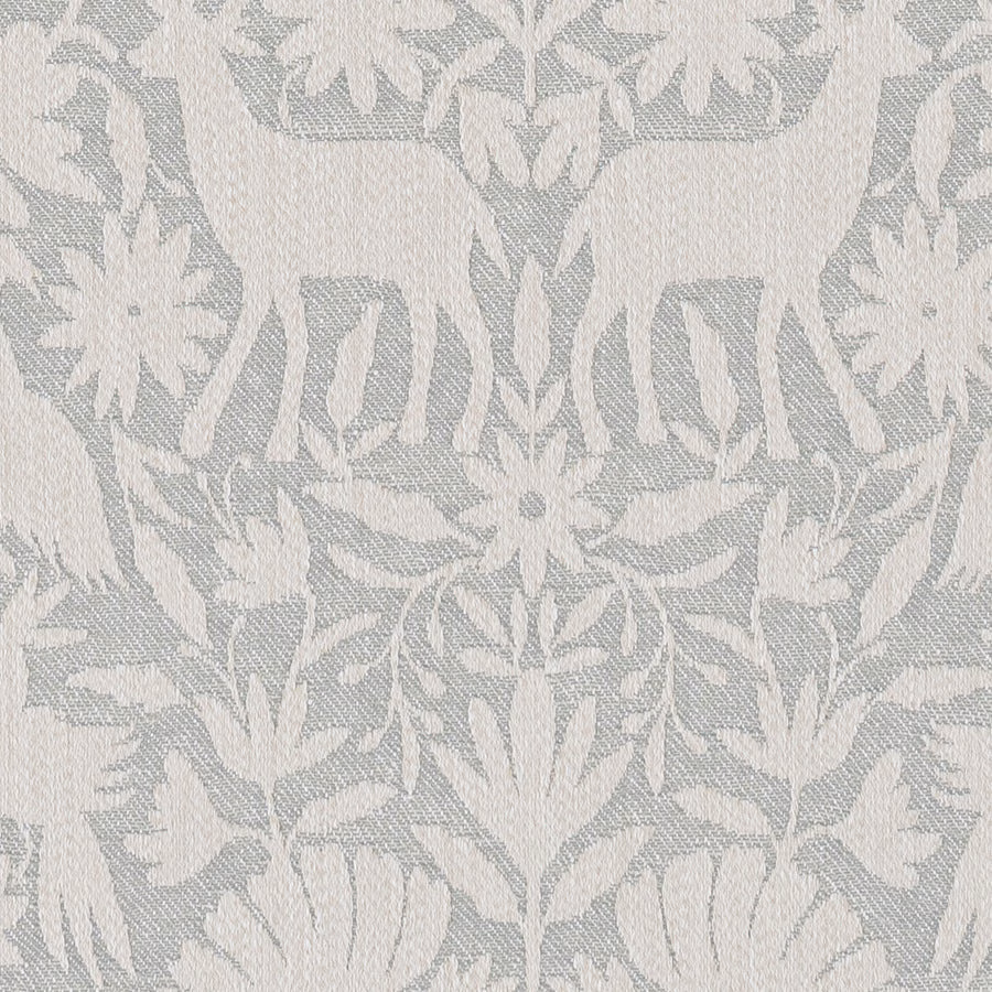 Pale seafoam woven fabric with mirrored leaf and floral motif