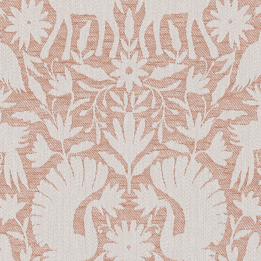 Terracotta and ivory Scandi wildlife fabric with a large woven botanical pattern