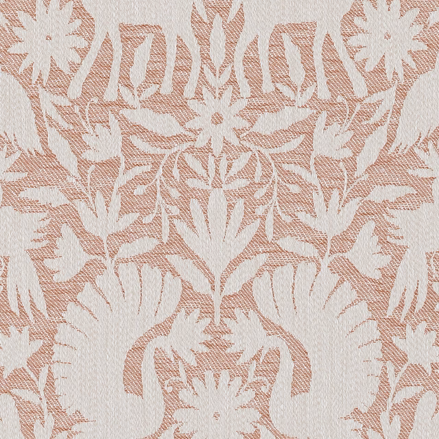 Terracotta and ivory Scandi wildlife fabric with a large woven botanical pattern