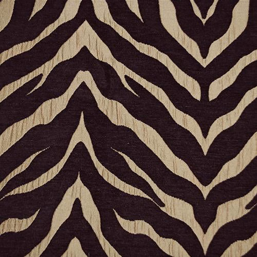 Deep bronze zebra-stripe fabric with warm beige curved bands and subtle slub texture