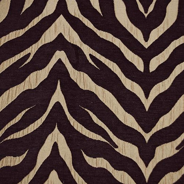 Deep bronze zebra-stripe fabric with warm beige curved bands and subtle slub texture