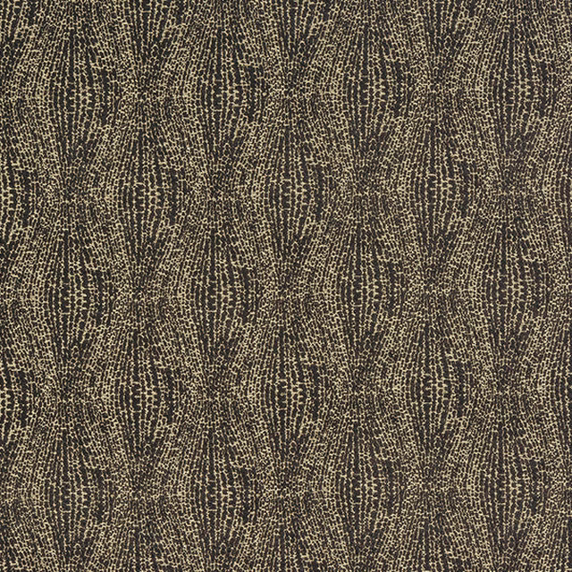 Close-up of taupe-grey geometric fabric with fine graphite shimmer and textured weave