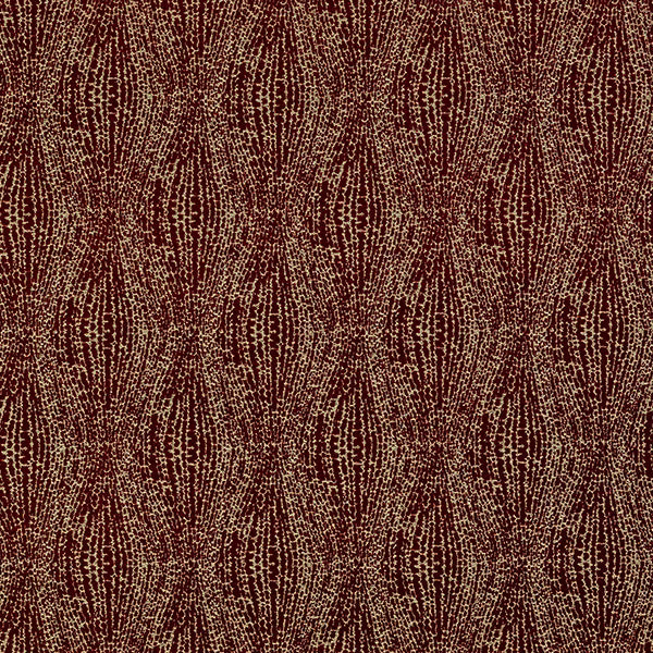 Deep red geometric fabric with gold lurex flecks and repeating leaf-like motif