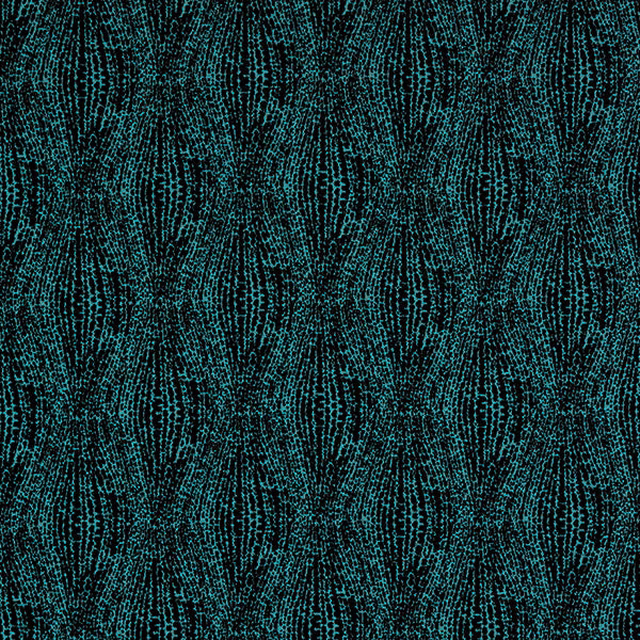 Dark sapphire teal abstract fabric with fine turquoise flecks and a repeating pointed motif