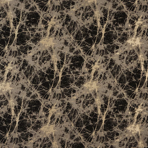 Charcoal-black abstract fabric with pale metallic cracked-web pattern