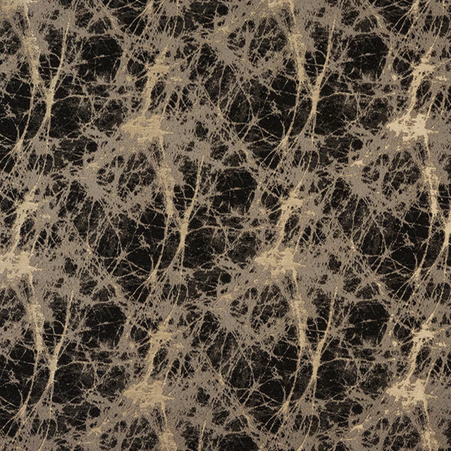 Charcoal-black abstract fabric with pale metallic cracked-web pattern
