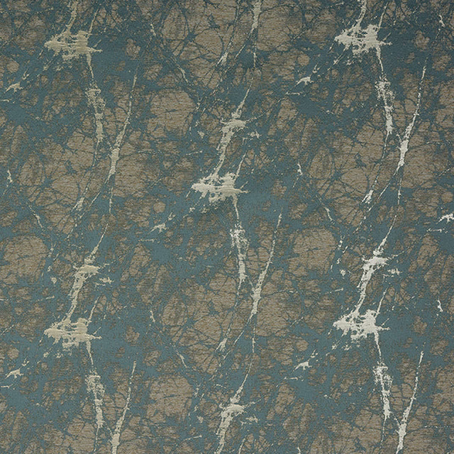 Duck egg teal abstract fabric with crackled ivory and taupe metallic markings
