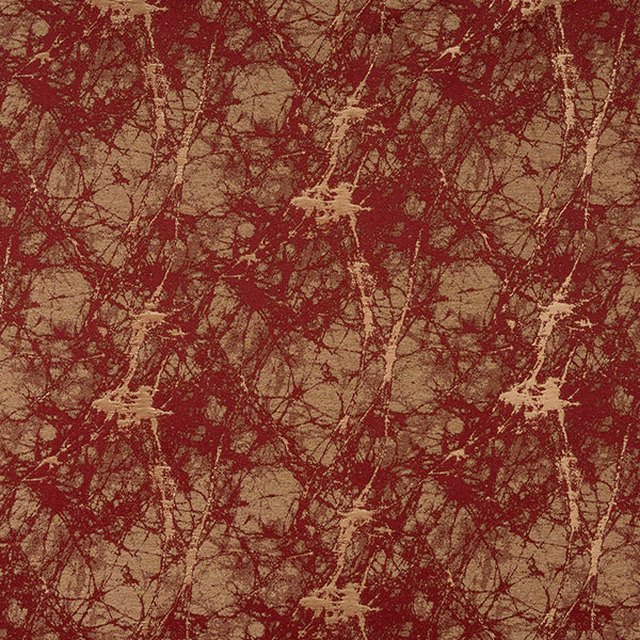 Abstract rosso red and taupe crackled woven fabric with a subtle metallic sheen