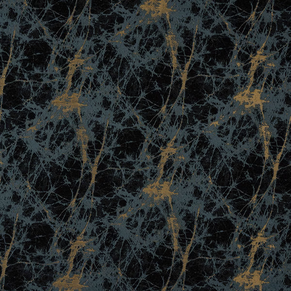 Abstract teal and gold cracked-line pattern on a dark black ground
