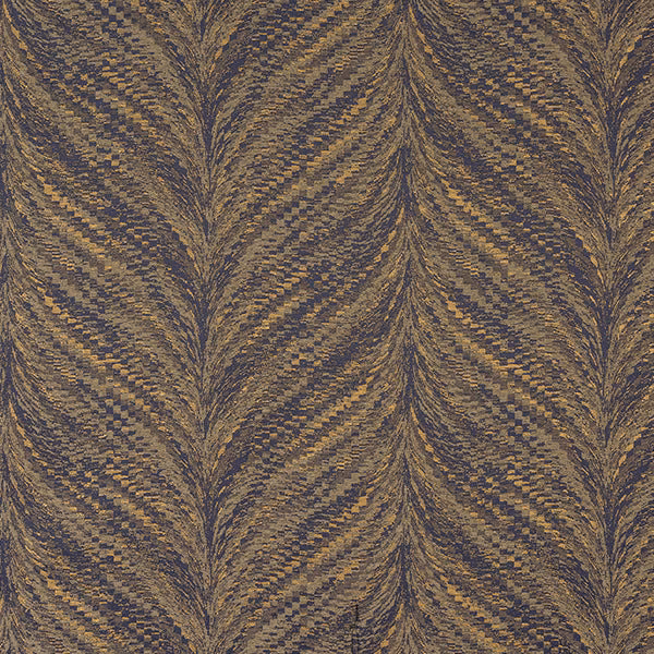 Amethyst and gold woven fabric with vertical plume-like pattern and metallic sheen