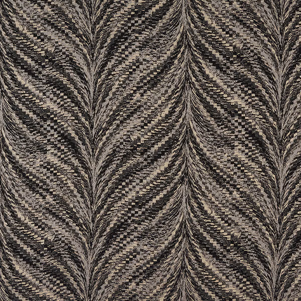Charcoal and silver woven fabric with large leaf-like zigzag pattern