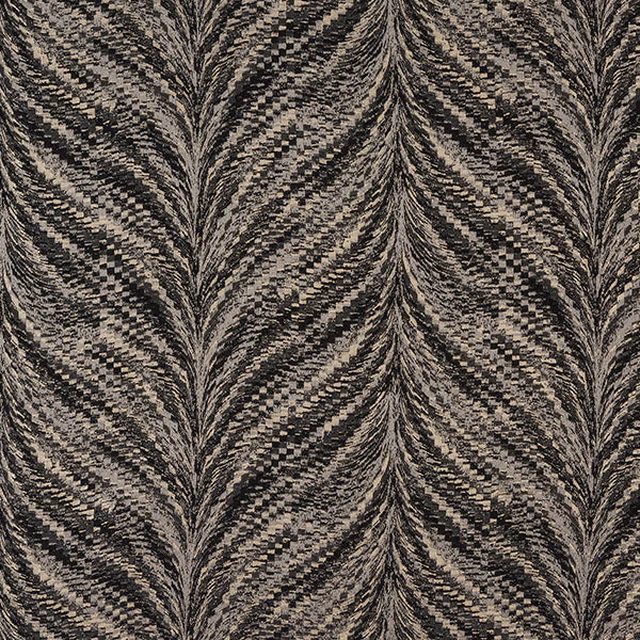 Charcoal and silver woven fabric with large leaf-like zigzag pattern
