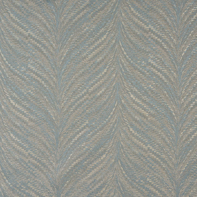 Duck egg blue woven fabric with shimmering leaf pattern and textured stripe repeat