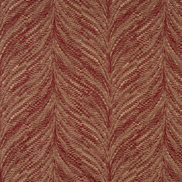 Red and gold-toned jacquard fabric with flowing chevron wave pattern