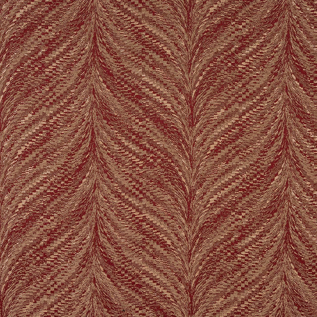 Red and gold-toned jacquard fabric with flowing chevron wave pattern
