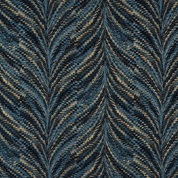 Teal and gold woven wave-check fabric with a textured shimmering surface