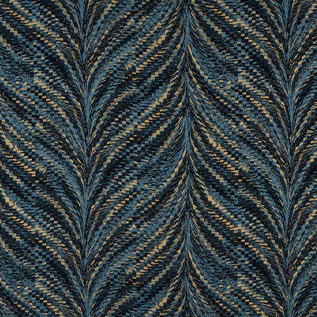 Teal and gold woven wave-check fabric with a textured shimmering surface
