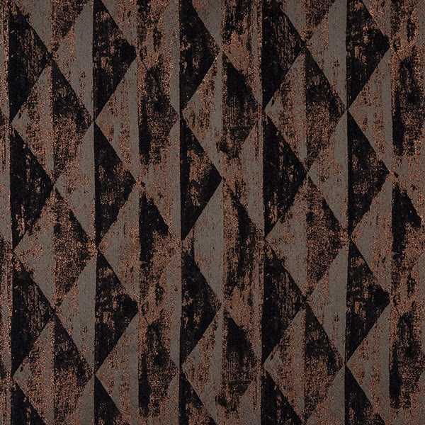 Bronze-brown geometric fabric with black triangles and subtle metallic sheen