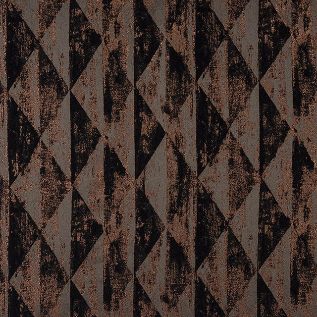 Bronze-brown geometric fabric with black triangles and subtle metallic sheen