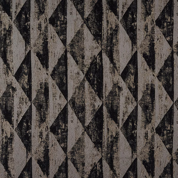Charcoal and grey geometric fabric with distressed diamond pattern and subtle sheen