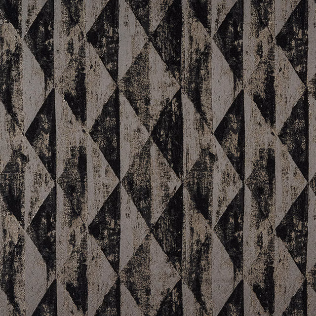 Charcoal and grey geometric fabric with distressed diamond pattern and subtle sheen
