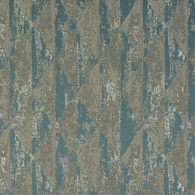 Duck egg teal and stone geometric fabric with subtle metallic shimmer
