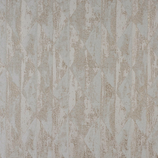 Pale beige-grey geometric fabric swatch with subtle metallic shimmer