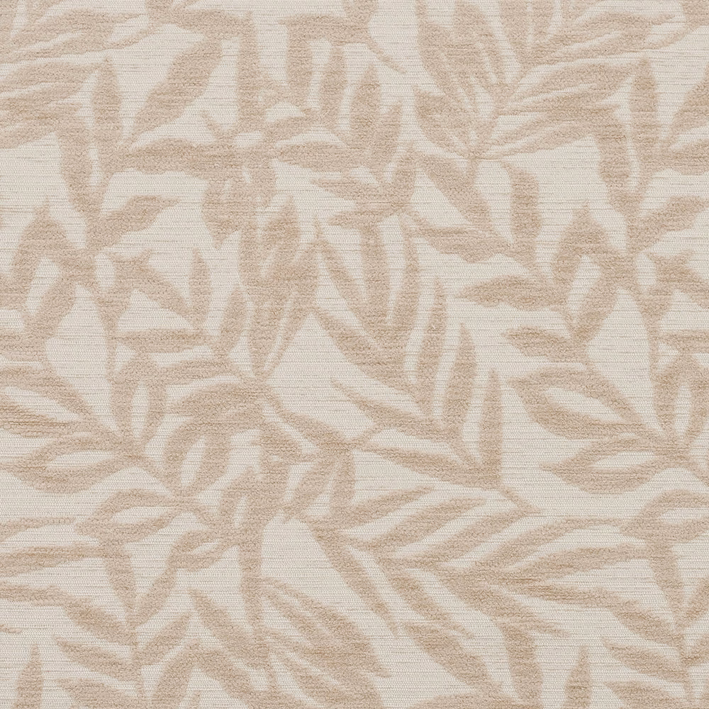 Cream and biscuit leaf pattern fabric with soft woven texture