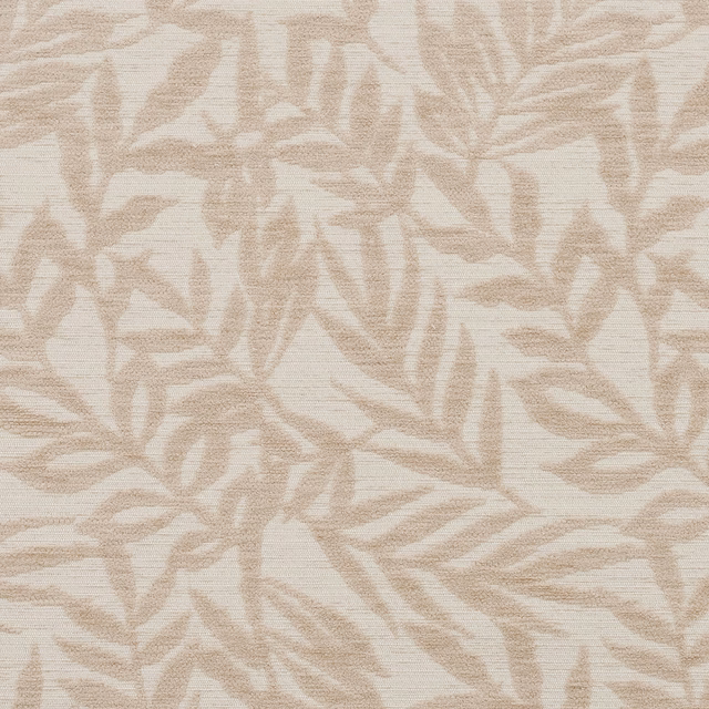 Cream and biscuit leaf pattern fabric with soft woven texture