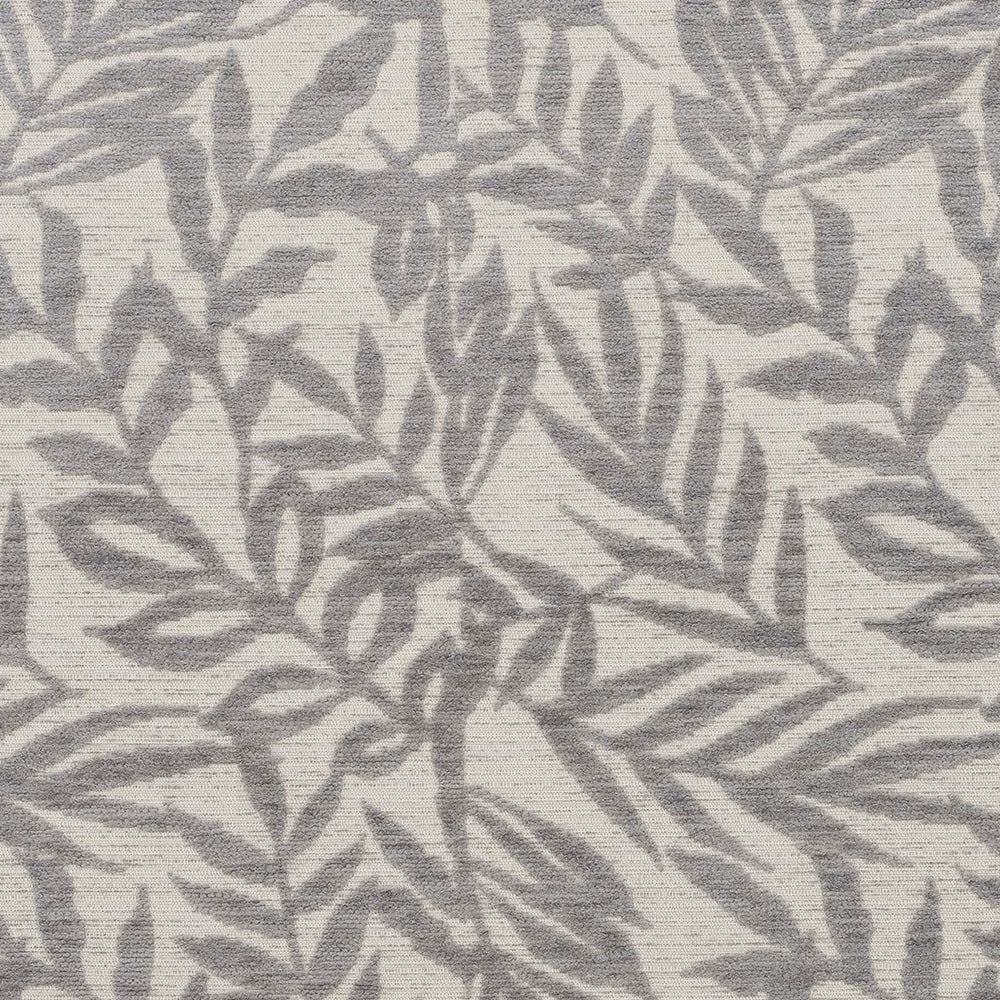 Soft dove grey botanical leaf pattern on a pale textured fabric