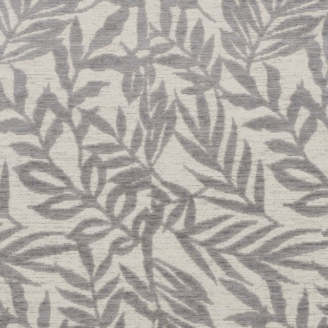 Soft dove grey botanical leaf pattern on a pale textured fabric